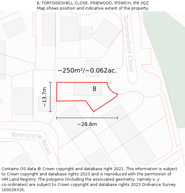 8, TORTOISESHELL CLOSE, PINEWOOD, IPSWICH, IP8 3QZ: Plot and title map