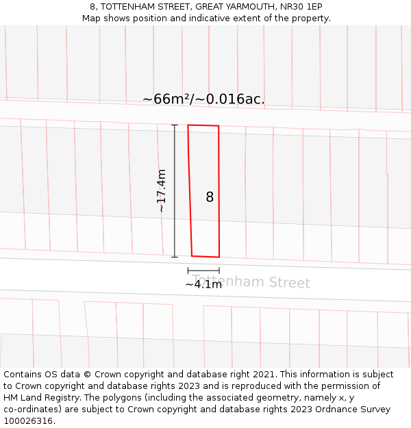 8, TOTTENHAM STREET, GREAT YARMOUTH, NR30 1EP: Plot and title map