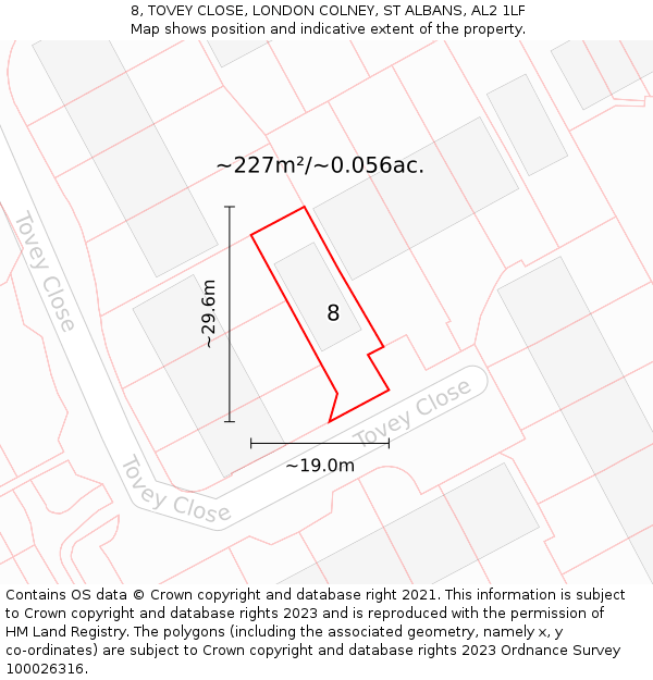 8, TOVEY CLOSE, LONDON COLNEY, ST ALBANS, AL2 1LF: Plot and title map