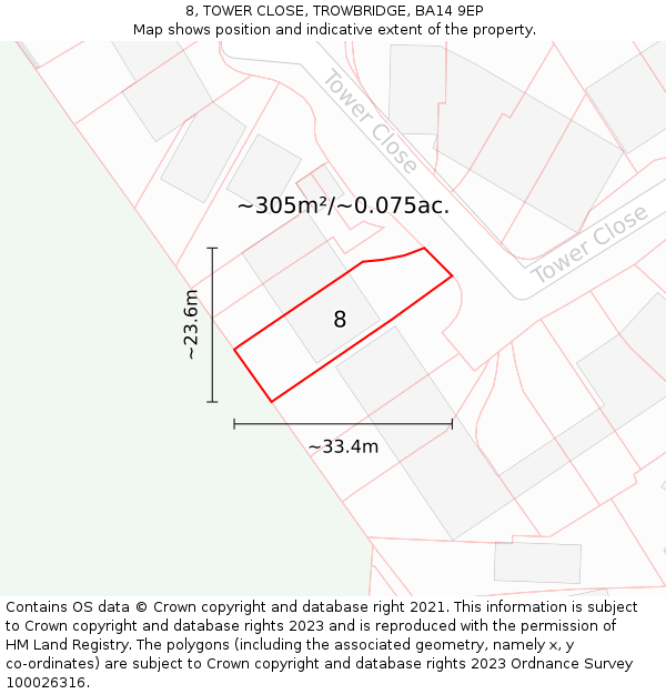 8, TOWER CLOSE, TROWBRIDGE, BA14 9EP: Plot and title map