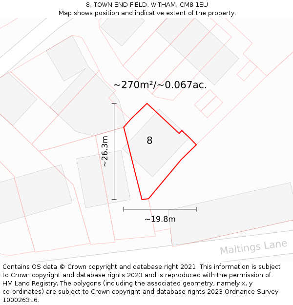 8, TOWN END FIELD, WITHAM, CM8 1EU: Plot and title map