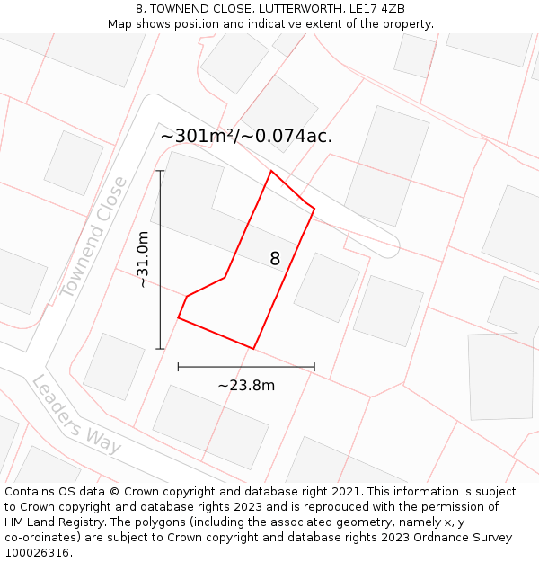 8, TOWNEND CLOSE, LUTTERWORTH, LE17 4ZB: Plot and title map