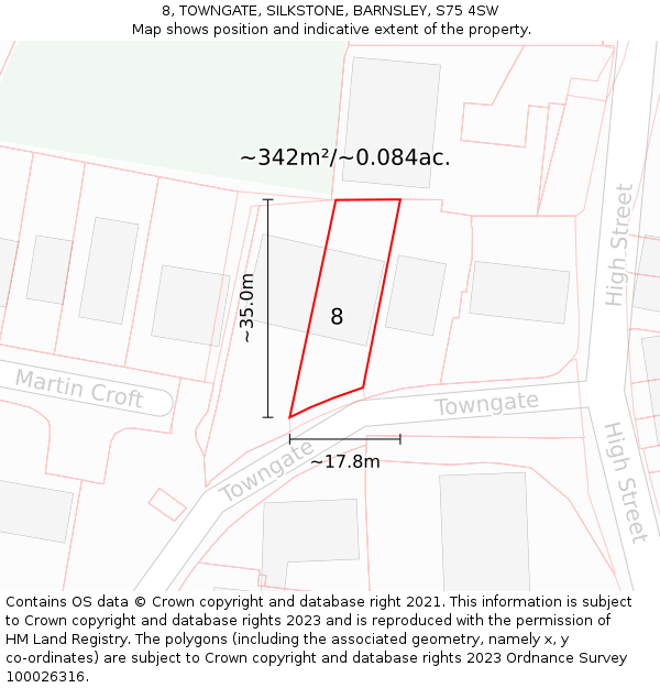 8, TOWNGATE, SILKSTONE, BARNSLEY, S75 4SW: Plot and title map