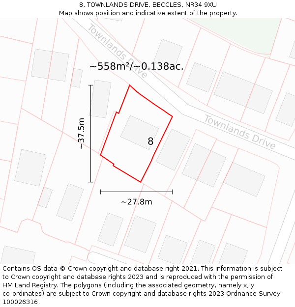 8, TOWNLANDS DRIVE, BECCLES, NR34 9XU: Plot and title map