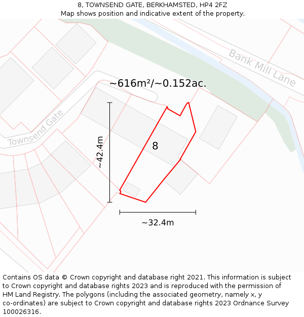 8, TOWNSEND GATE, BERKHAMSTED, HP4 2FZ: Plot and title map