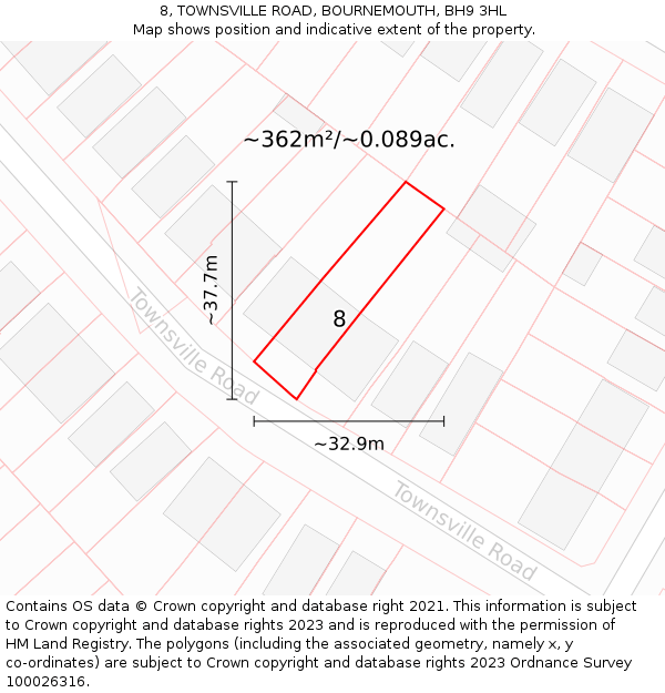8, TOWNSVILLE ROAD, BOURNEMOUTH, BH9 3HL: Plot and title map