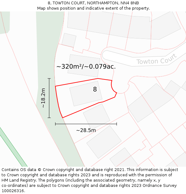 8, TOWTON COURT, NORTHAMPTON, NN4 8NB: Plot and title map