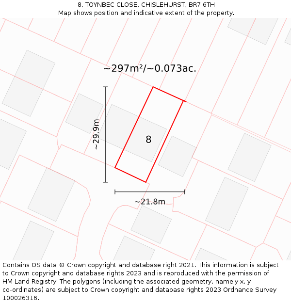 8, TOYNBEC CLOSE, CHISLEHURST, BR7 6TH: Plot and title map