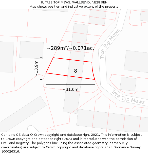 8, TREE TOP MEWS, WALLSEND, NE28 9EH: Plot and title map