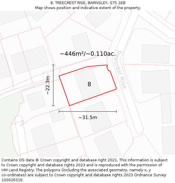 8, TREECREST RISE, BARNSLEY, S75 1EB: Plot and title map