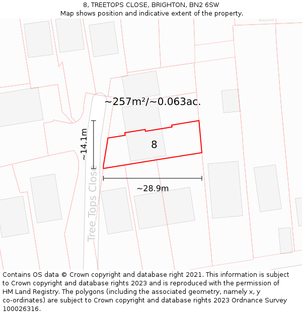 8, TREETOPS CLOSE, BRIGHTON, BN2 6SW: Plot and title map