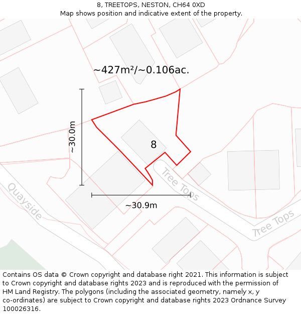 8, TREETOPS, NESTON, CH64 0XD: Plot and title map