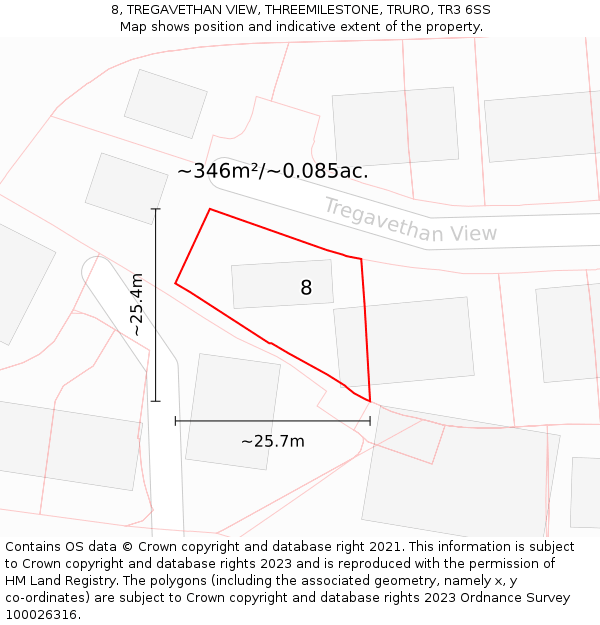 8, TREGAVETHAN VIEW, THREEMILESTONE, TRURO, TR3 6SS: Plot and title map