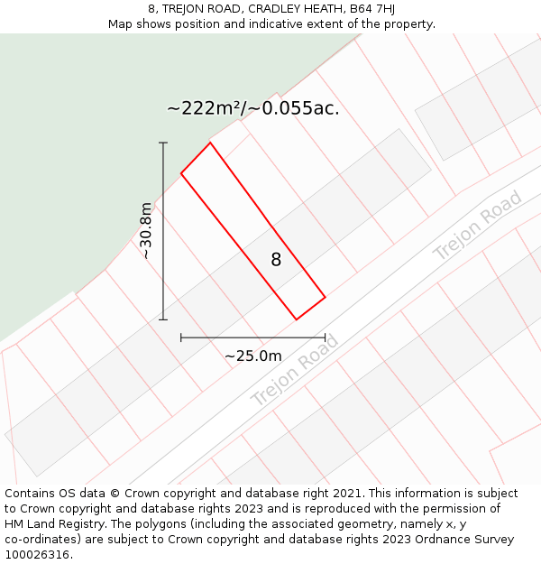 8, TREJON ROAD, CRADLEY HEATH, B64 7HJ: Plot and title map