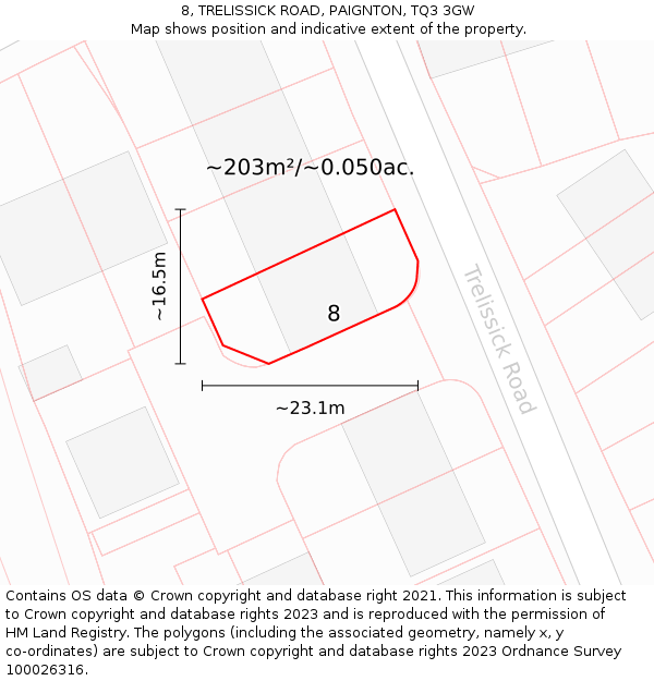 8, TRELISSICK ROAD, PAIGNTON, TQ3 3GW: Plot and title map