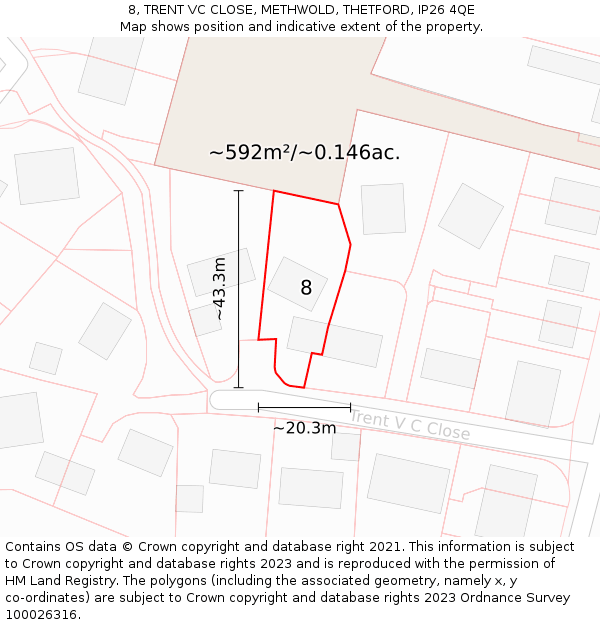 8, TRENT VC CLOSE, METHWOLD, THETFORD, IP26 4QE: Plot and title map