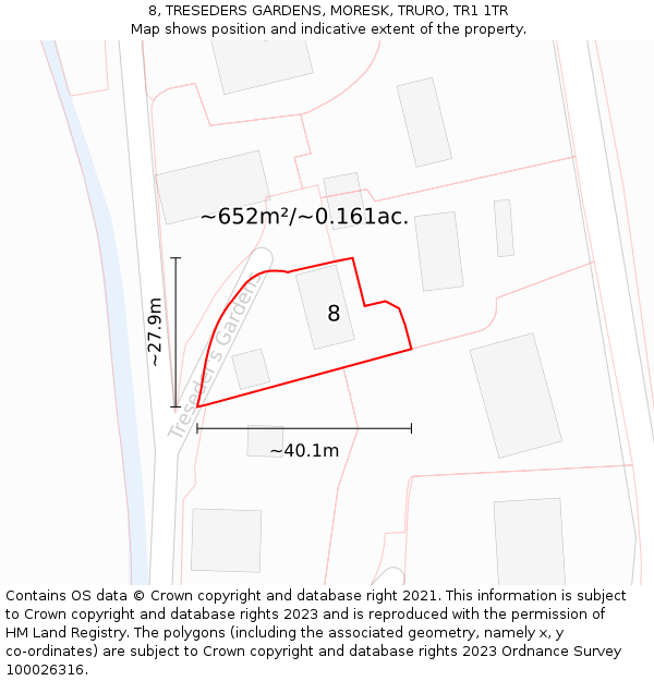 8, TRESEDERS GARDENS, MORESK, TRURO, TR1 1TR: Plot and title map