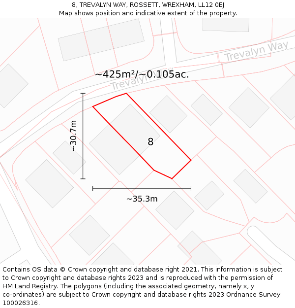 8, TREVALYN WAY, ROSSETT, WREXHAM, LL12 0EJ: Plot and title map