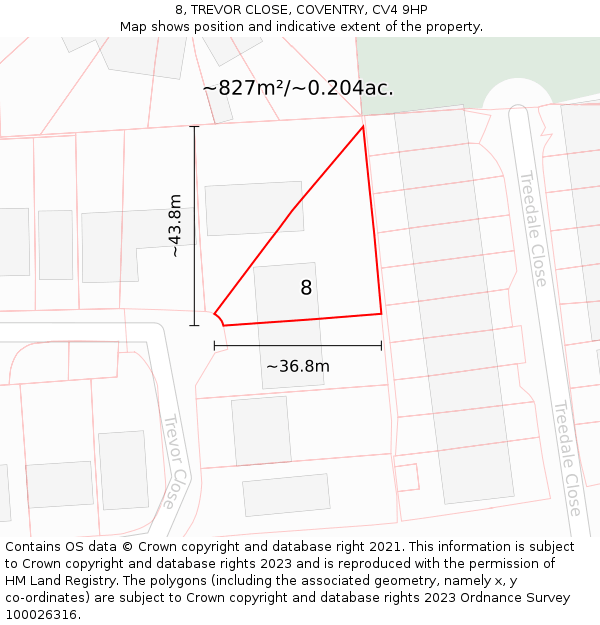 8, TREVOR CLOSE, COVENTRY, CV4 9HP: Plot and title map
