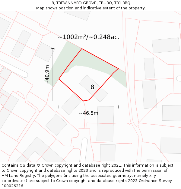 8, TREWINNARD GROVE, TRURO, TR1 3RQ: Plot and title map