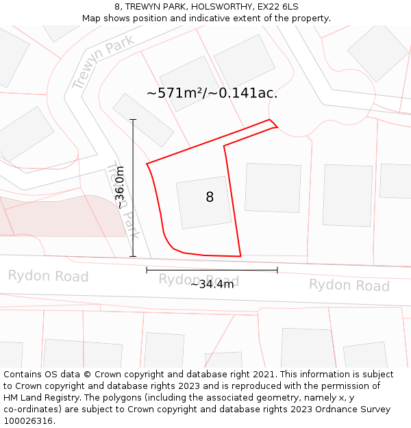 8, TREWYN PARK, HOLSWORTHY, EX22 6LS: Plot and title map