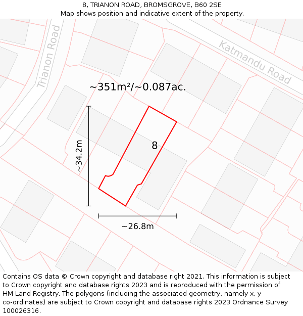 8, TRIANON ROAD, BROMSGROVE, B60 2SE: Plot and title map