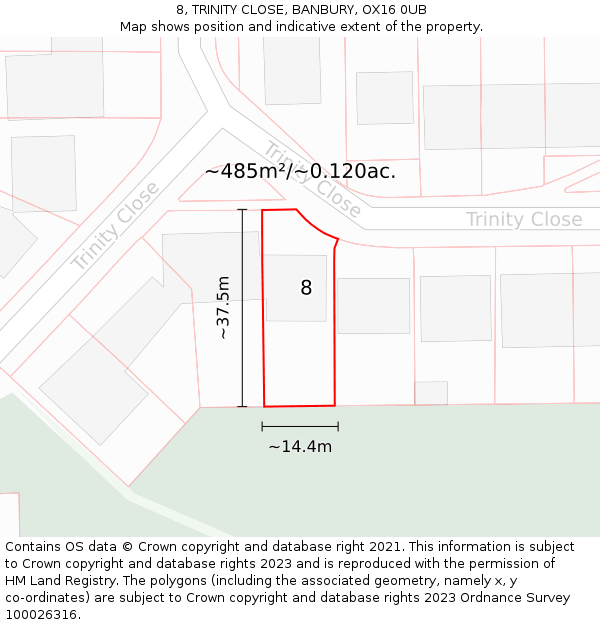 8, TRINITY CLOSE, BANBURY, OX16 0UB: Plot and title map