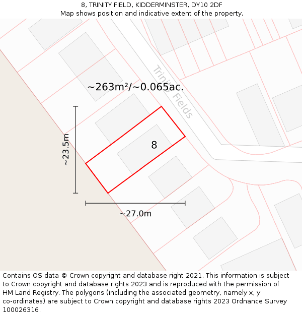 8, TRINITY FIELD, KIDDERMINSTER, DY10 2DF: Plot and title map