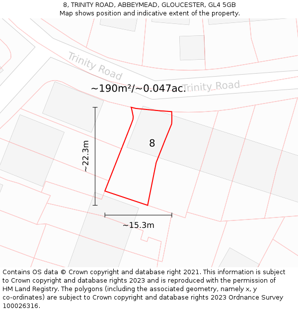 8, TRINITY ROAD, ABBEYMEAD, GLOUCESTER, GL4 5GB: Plot and title map