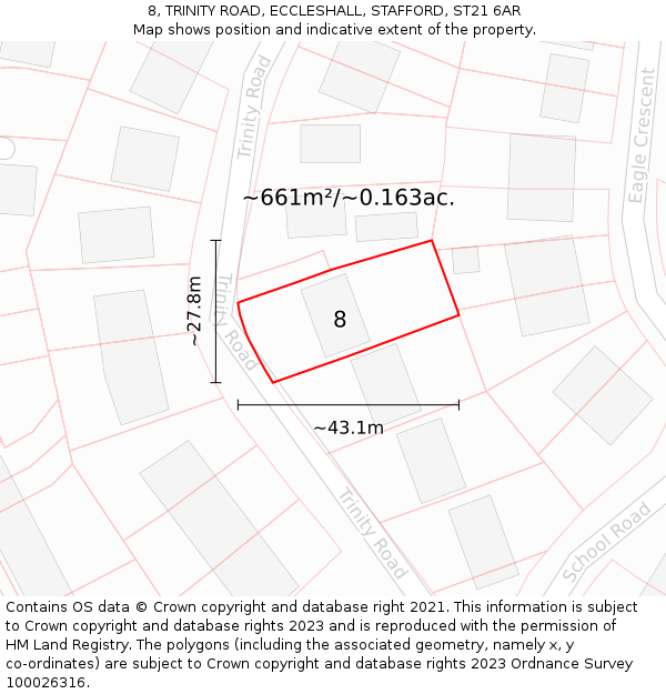 8, TRINITY ROAD, ECCLESHALL, STAFFORD, ST21 6AR: Plot and title map
