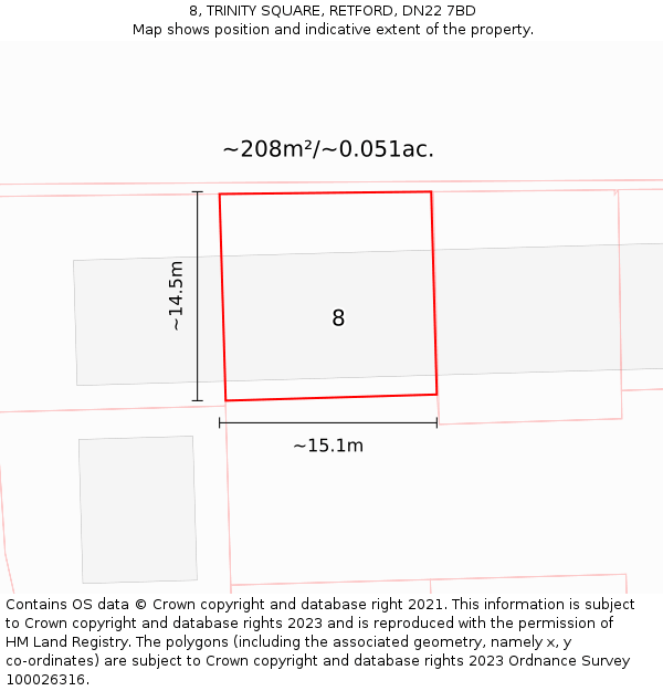 8, TRINITY SQUARE, RETFORD, DN22 7BD: Plot and title map