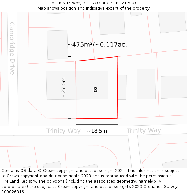 8, TRINITY WAY, BOGNOR REGIS, PO21 5RQ: Plot and title map