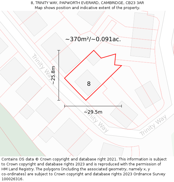 8, TRINITY WAY, PAPWORTH EVERARD, CAMBRIDGE, CB23 3AR: Plot and title map