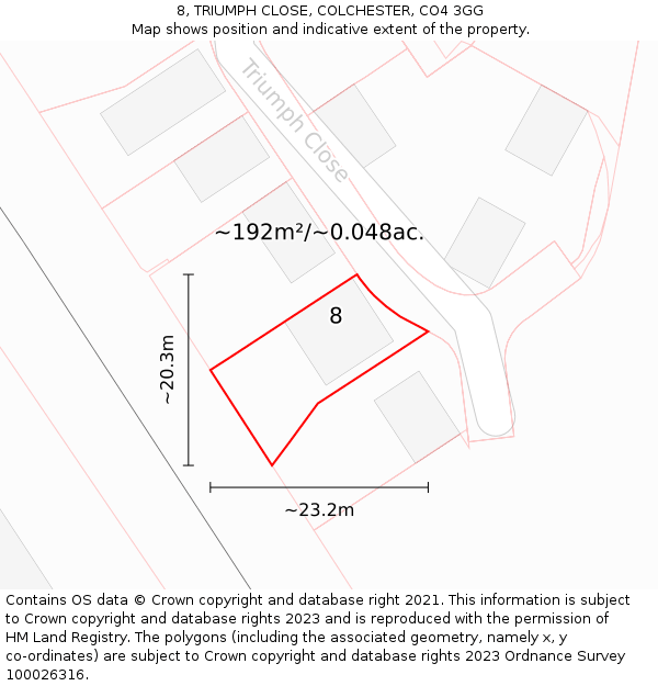 8, TRIUMPH CLOSE, COLCHESTER, CO4 3GG: Plot and title map