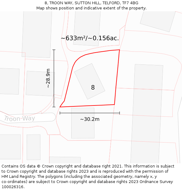 8, TROON WAY, SUTTON HILL, TELFORD, TF7 4BG: Plot and title map