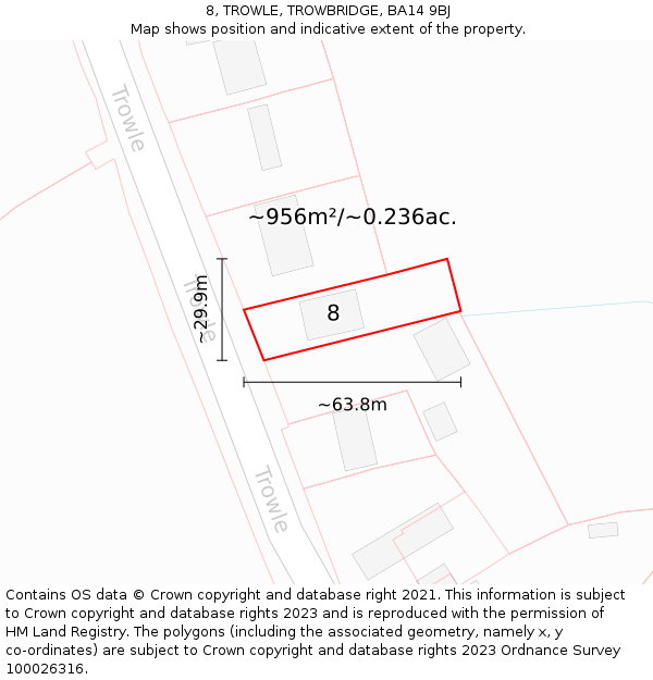 8, TROWLE, TROWBRIDGE, BA14 9BJ: Plot and title map
