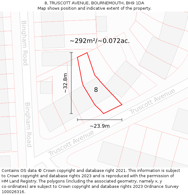 8, TRUSCOTT AVENUE, BOURNEMOUTH, BH9 1DA: Plot and title map