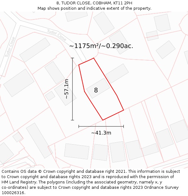 8, TUDOR CLOSE, COBHAM, KT11 2PH: Plot and title map