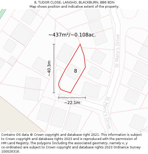 8, TUDOR CLOSE, LANGHO, BLACKBURN, BB6 8DN: Plot and title map