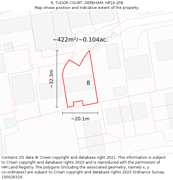 8, TUDOR COURT, DEREHAM, NR19 2FB: Plot and title map