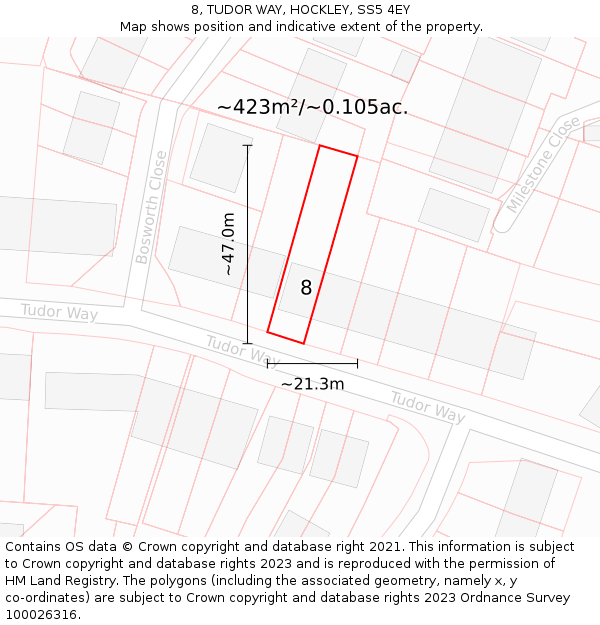 8, TUDOR WAY, HOCKLEY, SS5 4EY: Plot and title map