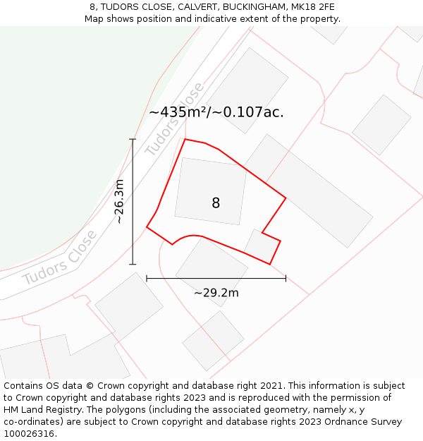 8, TUDORS CLOSE, CALVERT, BUCKINGHAM, MK18 2FE: Plot and title map