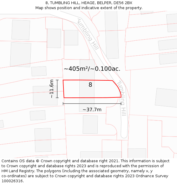 8, TUMBLING HILL, HEAGE, BELPER, DE56 2BX: Plot and title map