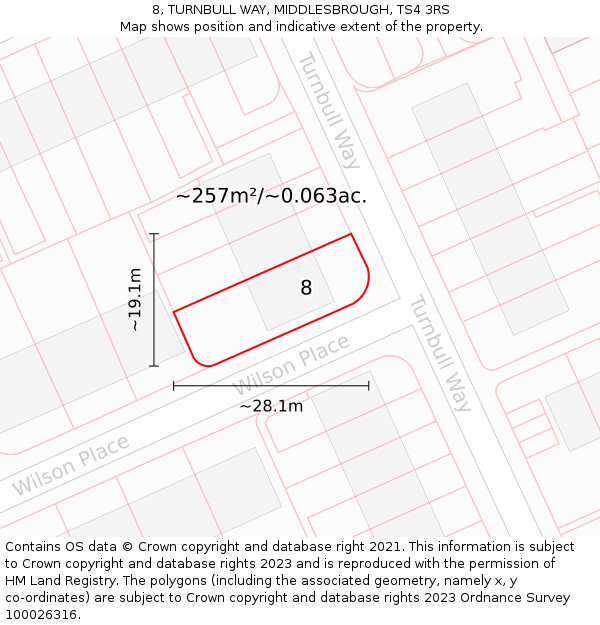 8, TURNBULL WAY, MIDDLESBROUGH, TS4 3RS: Plot and title map
