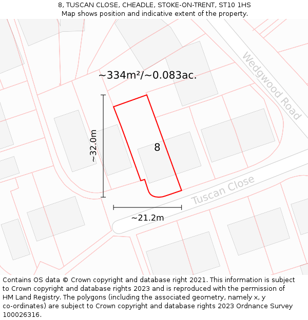 8, TUSCAN CLOSE, CHEADLE, STOKE-ON-TRENT, ST10 1HS: Plot and title map