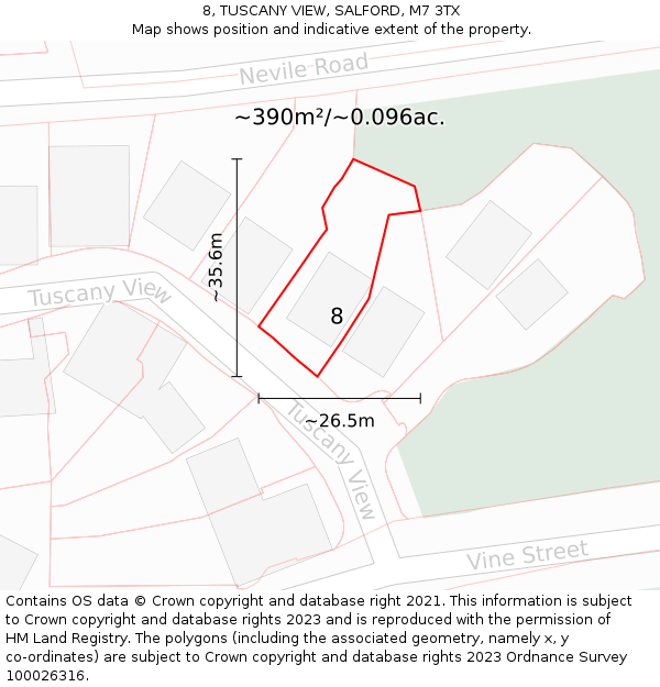 8, TUSCANY VIEW, SALFORD, M7 3TX: Plot and title map