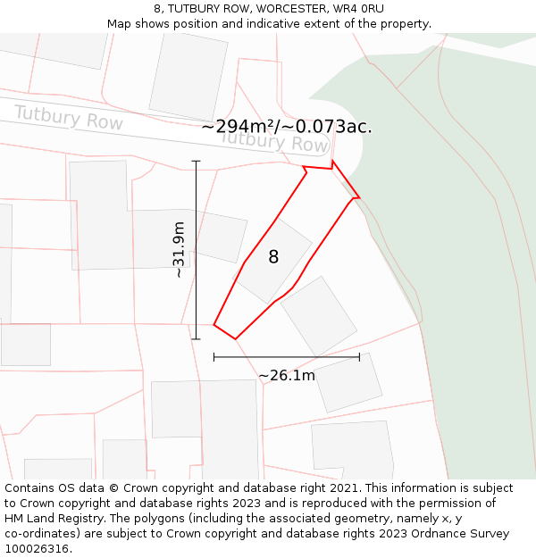 8, TUTBURY ROW, WORCESTER, WR4 0RU: Plot and title map