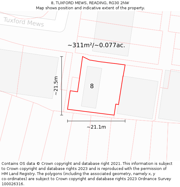 8, TUXFORD MEWS, READING, RG30 2NW: Plot and title map