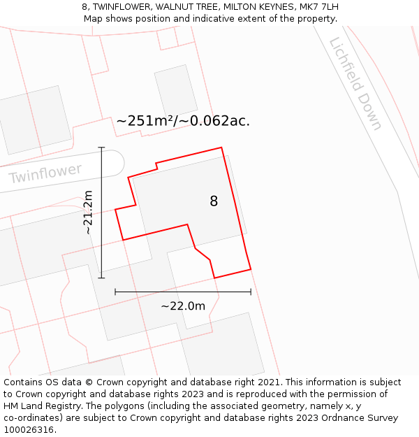 8, TWINFLOWER, WALNUT TREE, MILTON KEYNES, MK7 7LH: Plot and title map