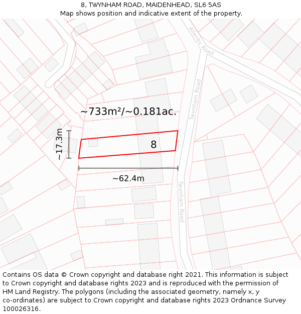 8, TWYNHAM ROAD, MAIDENHEAD, SL6 5AS: Plot and title map
